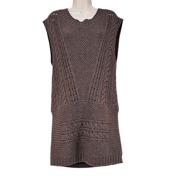 Free People Sweater Vest Tunic Mini Dress Size M Brown Cable Knit Wool Alpaca - Picture 1 of 6